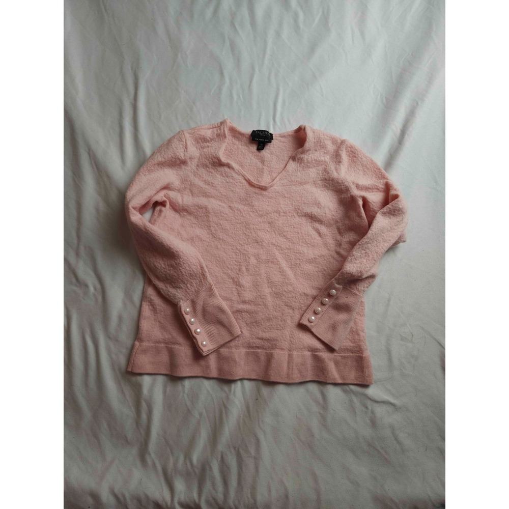 Talbots Pure Merino Wool Sweater Womens Size PS Pink Knit Pullover V-Neck Cabin